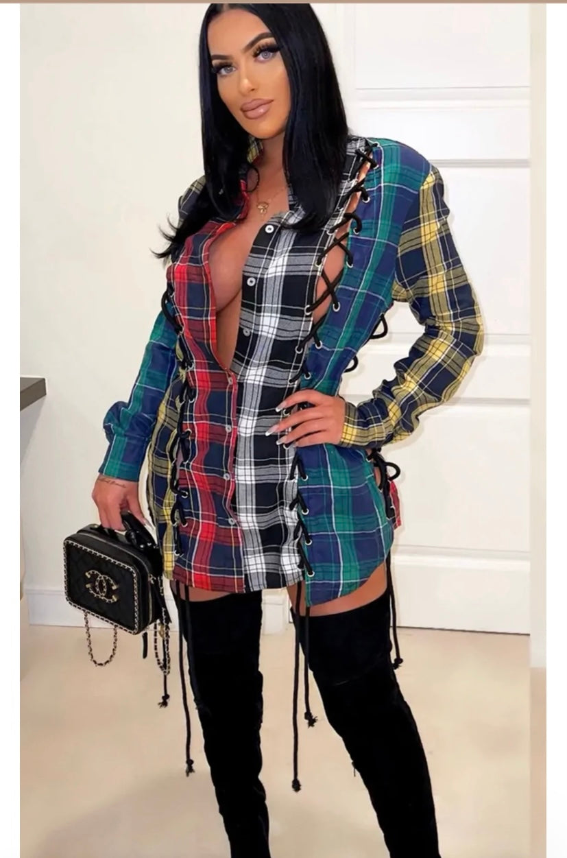 AJ Lace Em Up Shirt Dress