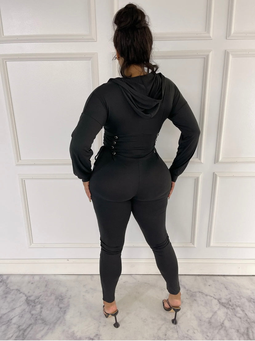Zenara Laced Up Hoodie Jumpsuit